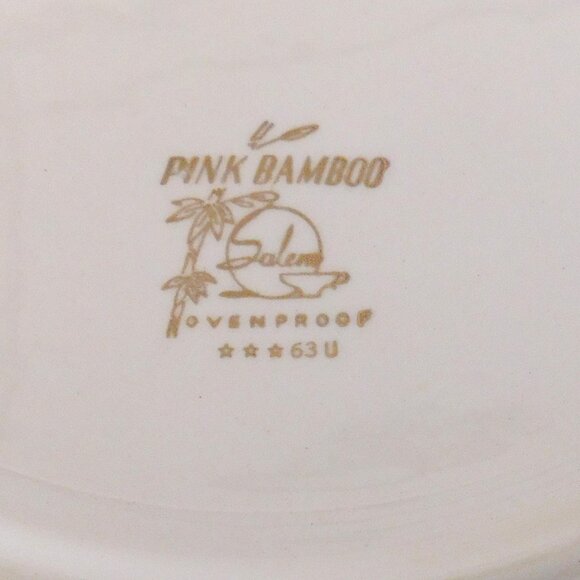 Vintage 1960s Salem China Pink Bamboo Pattern Tab Handled Serving Plate 10.75" - Picture 3 of 4